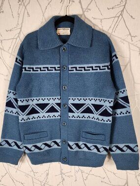 White Ram VTG Tribal Geometric Knit Button Front Cardigan